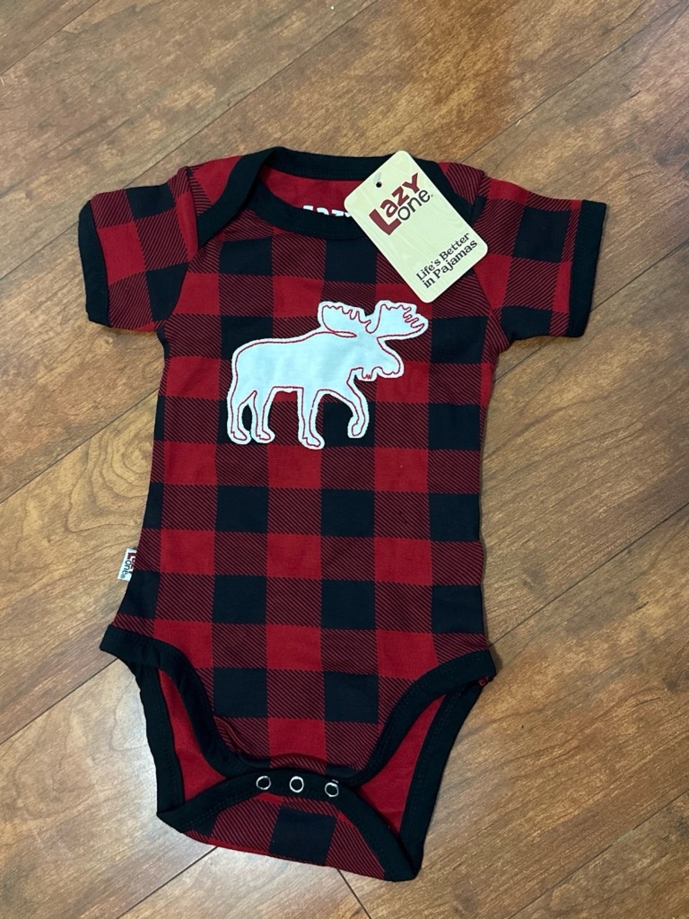 Lazy One Red and Black Buffalo Plaid Moose One-Piece